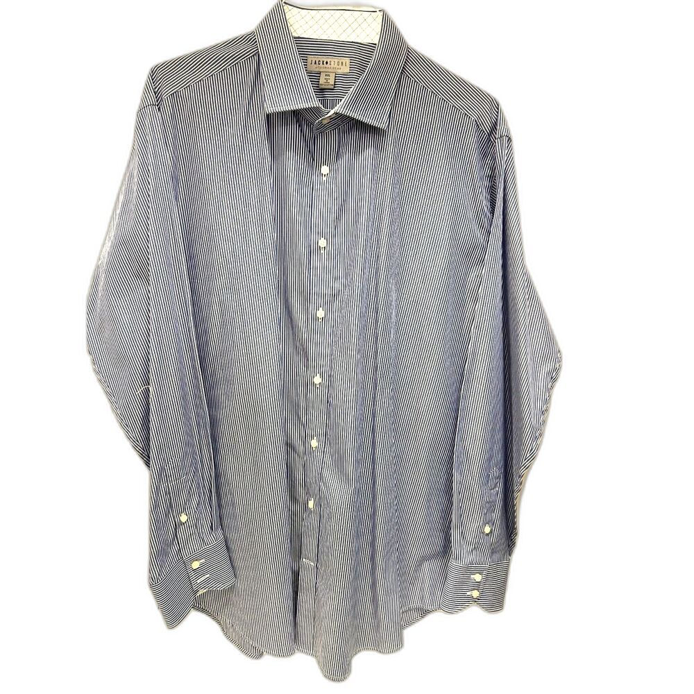 Jack Stone by Thomas Dean 100% Cotton Blue/White Button Down Shirt - Size XXL